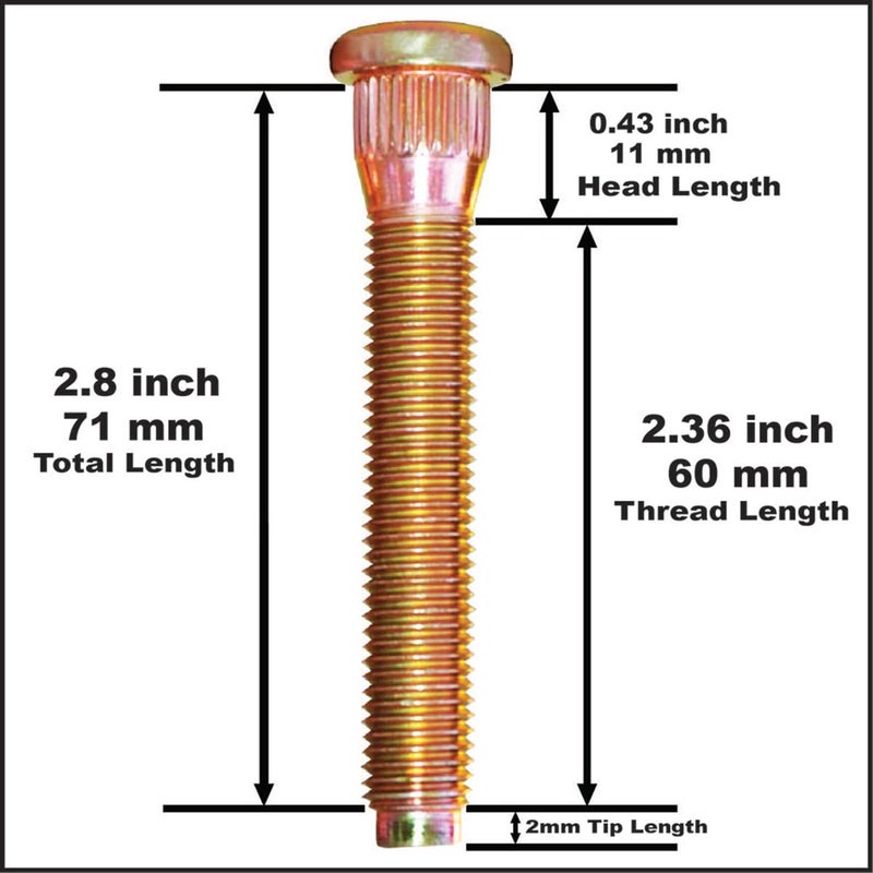 Project Innovation 71mm Total Length Long Extended Wheel Studs Wheel Bolts Compatible with Toyoto Tacoma Pick up Trucks m12x1.5x71 Year 1995-2021 1 Set 12pcs, Gold - Image 3